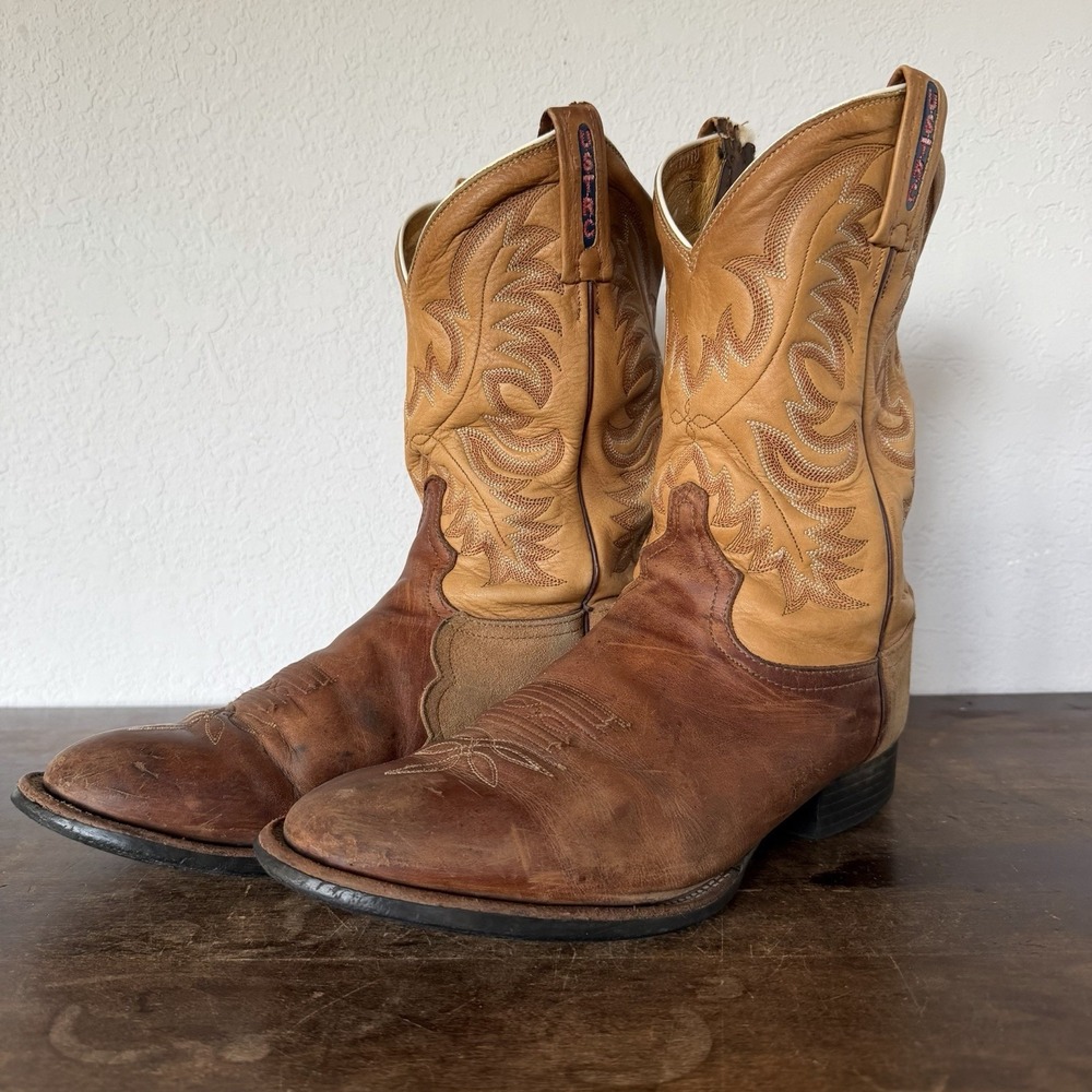 Vintage Tony Lama TX7002 USTRC Cowboy Boots Men's Size 10 EE Extra Wide Brown